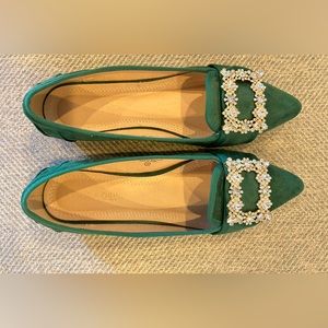 Chase + Chloe Rhinestone Buckle 10 Green Flat
